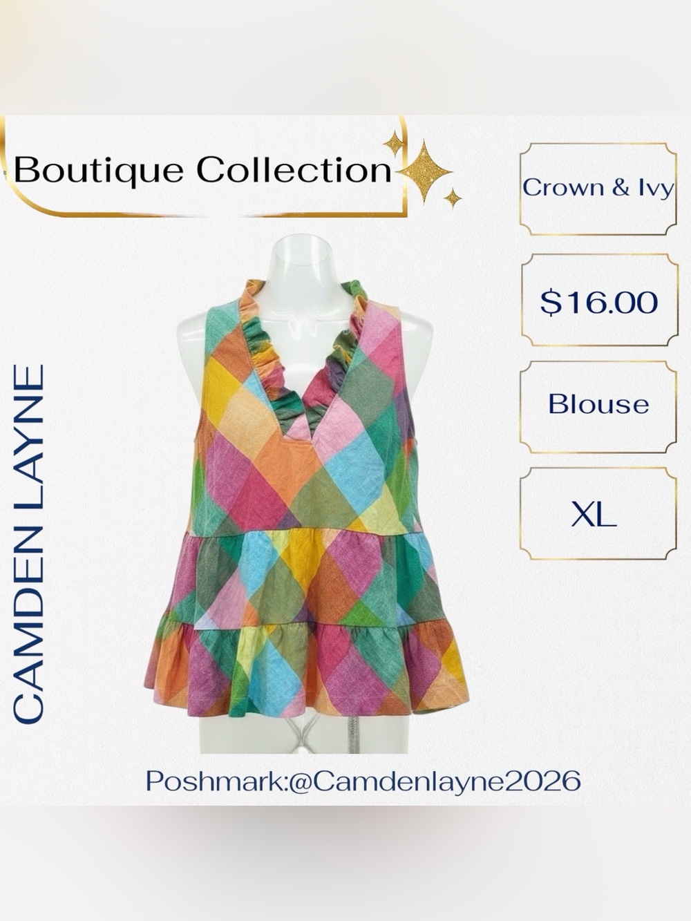 Crown & Ivy Multicolor Green Pink Blue Tiered Sleeveless Top - Picture 4 of 8